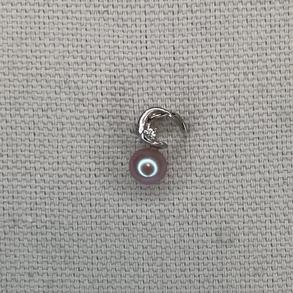 Pink Cultured Pearl & CZ .925 Sterling Silver Moon Pendant